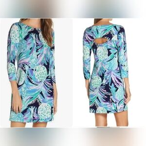 Lilly Pulitzer Hollee Womens XS Dress Alotta Colada Print Blue Pima Cotton Mini
